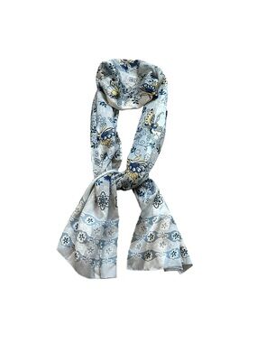 Silky Satin Butterfly Floral Print Light Blue Scarf Multi Purpose Headscarf Belt
